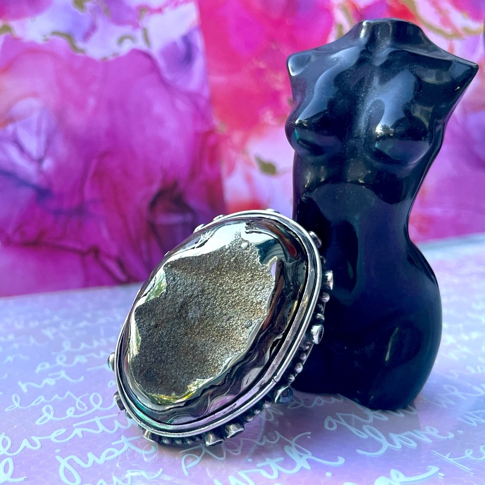 Large Hematite Druzy Artisan Cocktail Ring